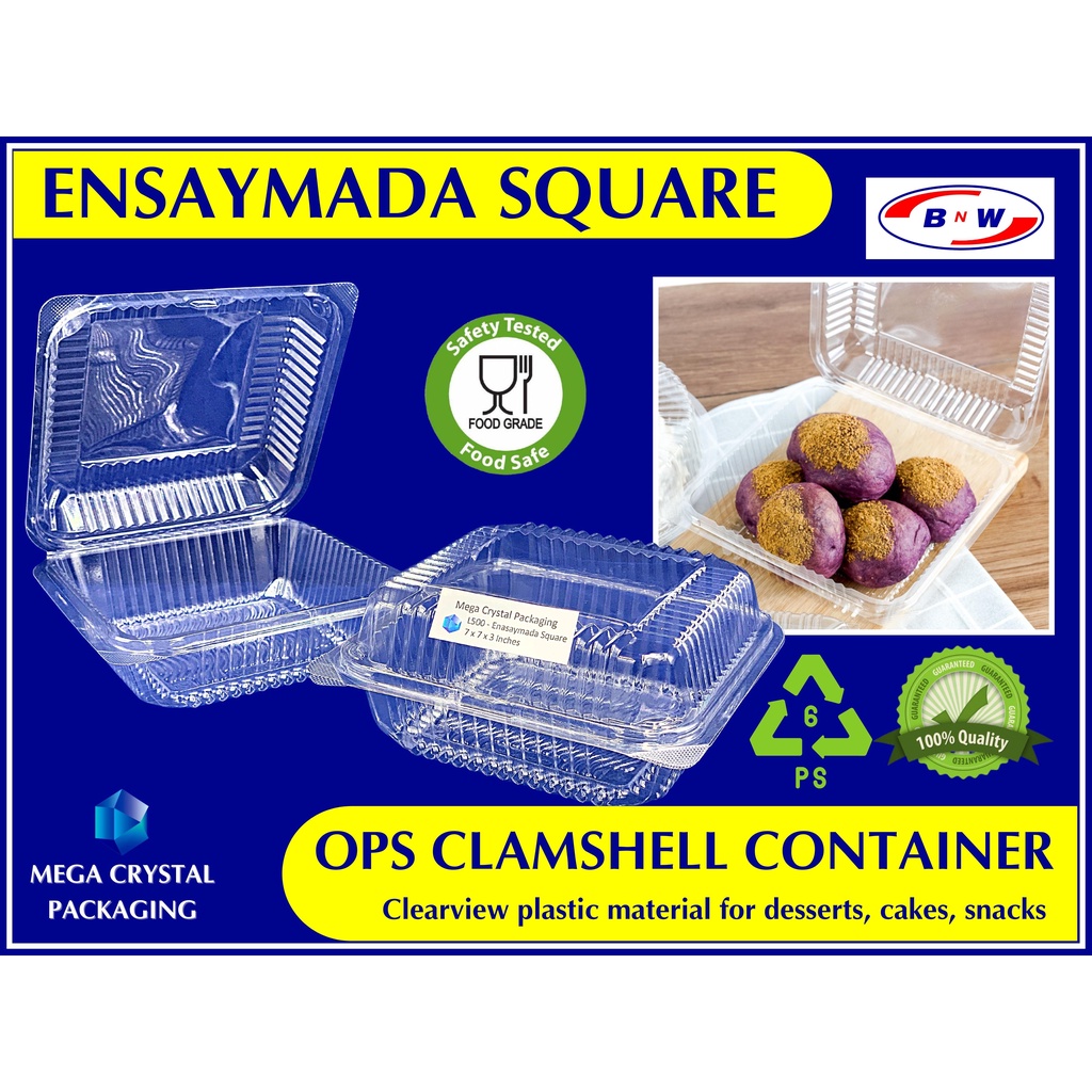 [ 50 Pcs. ] Clamshell Container OPS L500 Ensaymada Square 7 Inches
