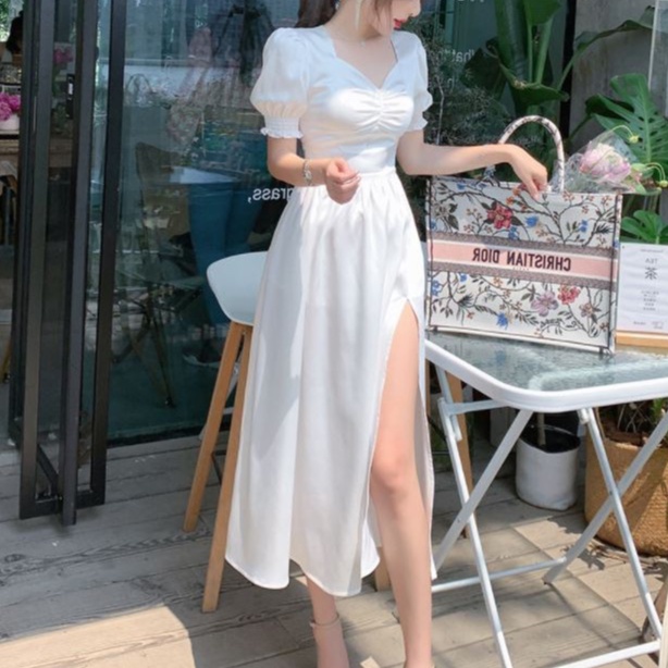 Zara puff store sleeve dress white