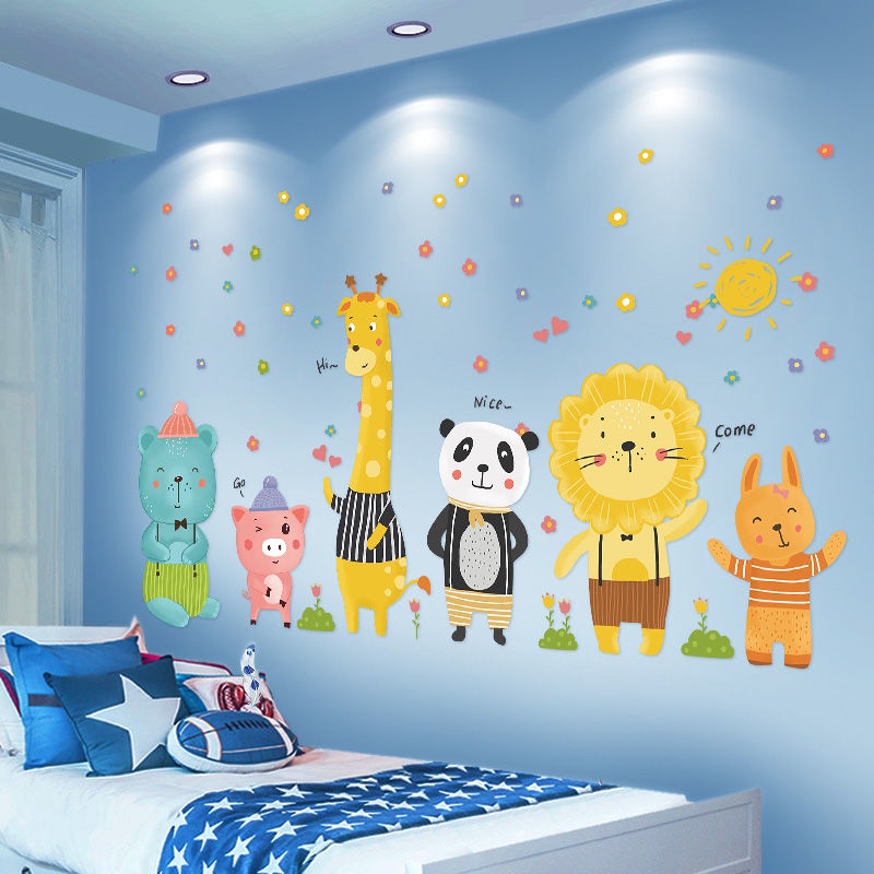 Baby Children's Room Bedroom Wall Cute Cartoon Animal Stickers Layout ...