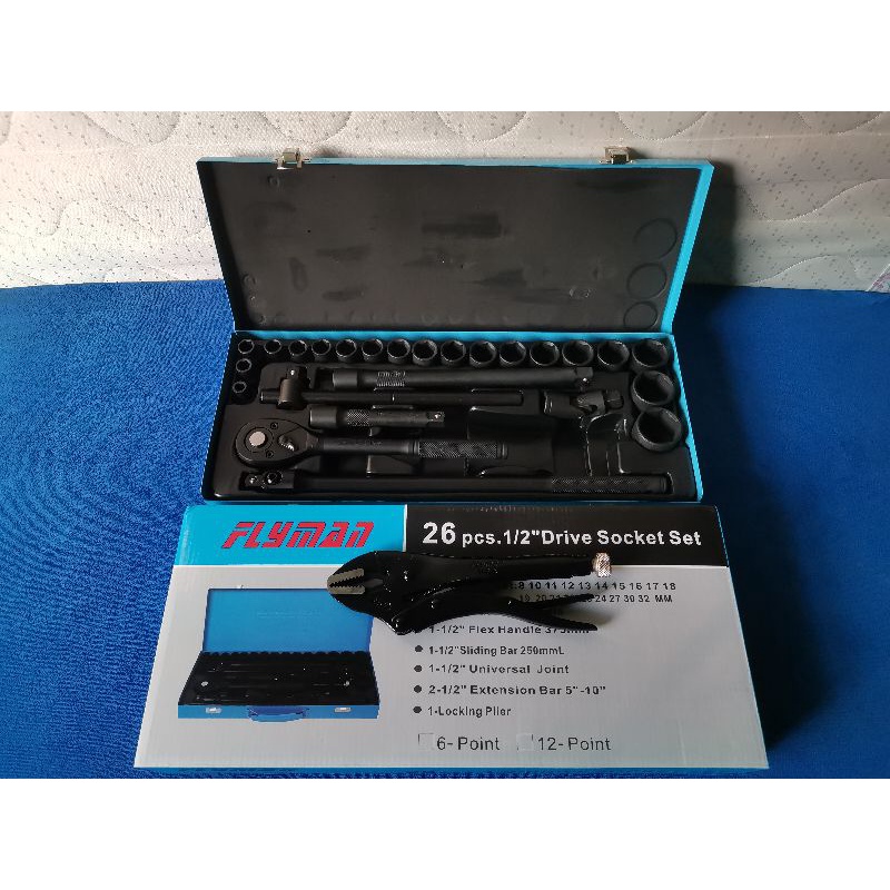 Flyman original 26pcs socket set 1/2 drive (8mm-32mm) with vice Grip ...