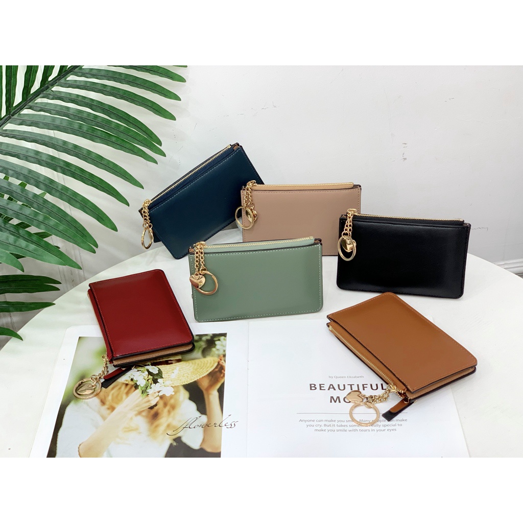 Women's Leather Wallet Fashionable Coin Holder Purse With Heart Chain Pouch