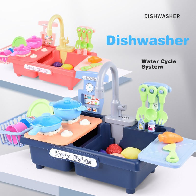 Kids Play Pretend Kitchen Sink Toys with Running Water, Dish-Washing  Playset, Role Play Sink Set Birthday Gifts for Kids Boys Girls