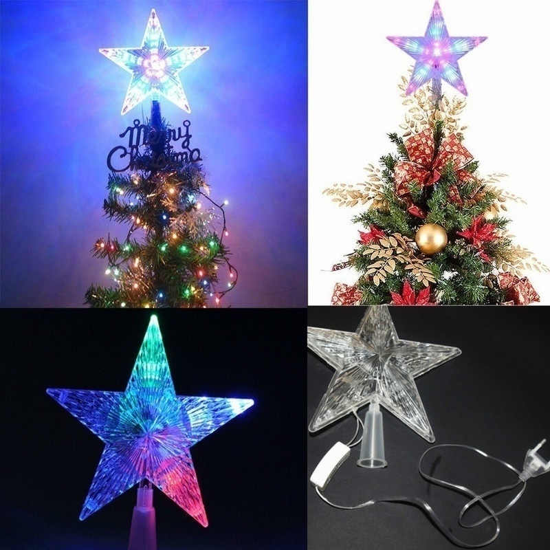Christmas tree top star lights glitter fivepointed star tree top star
