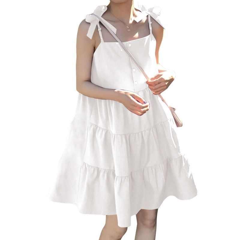 baao Women Summer Korean Sleeveless Pleated Button Up Sexy Slip Short ...