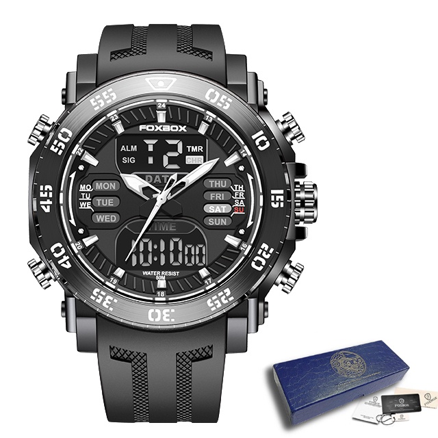 Foxbox Dual Display Men Watch Fashion Waterproof Multi Function Digital