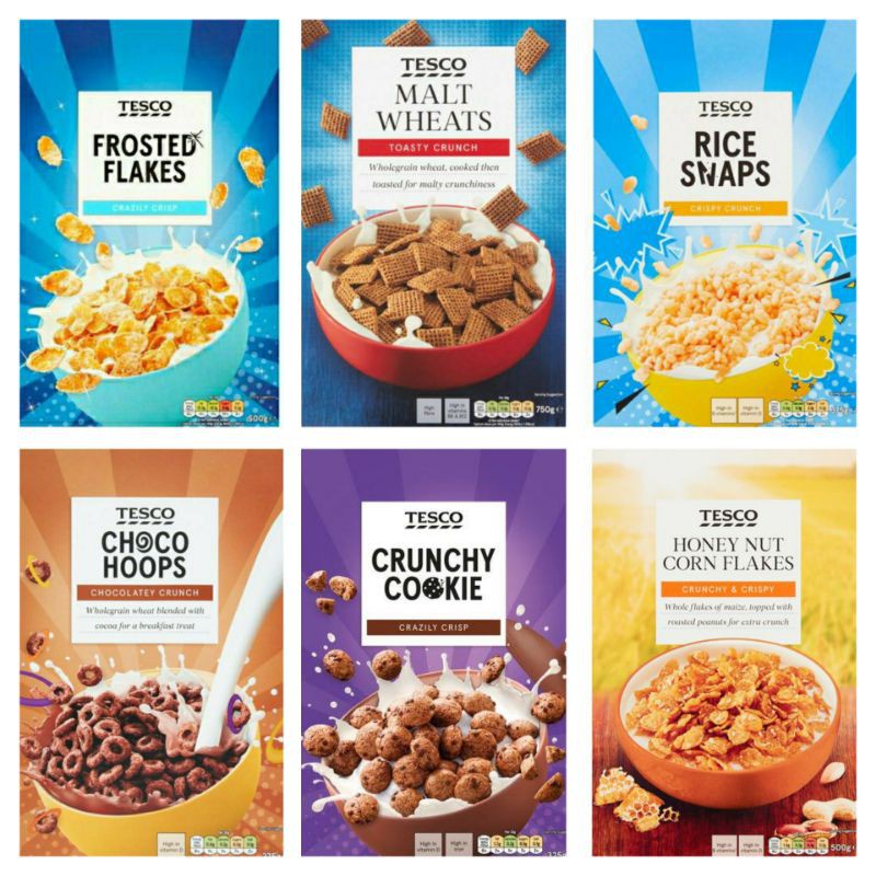 ﹊Tesco Cereals (Honey Nut, Frosted Flakes, Malt Wheats, Choco Hoops
