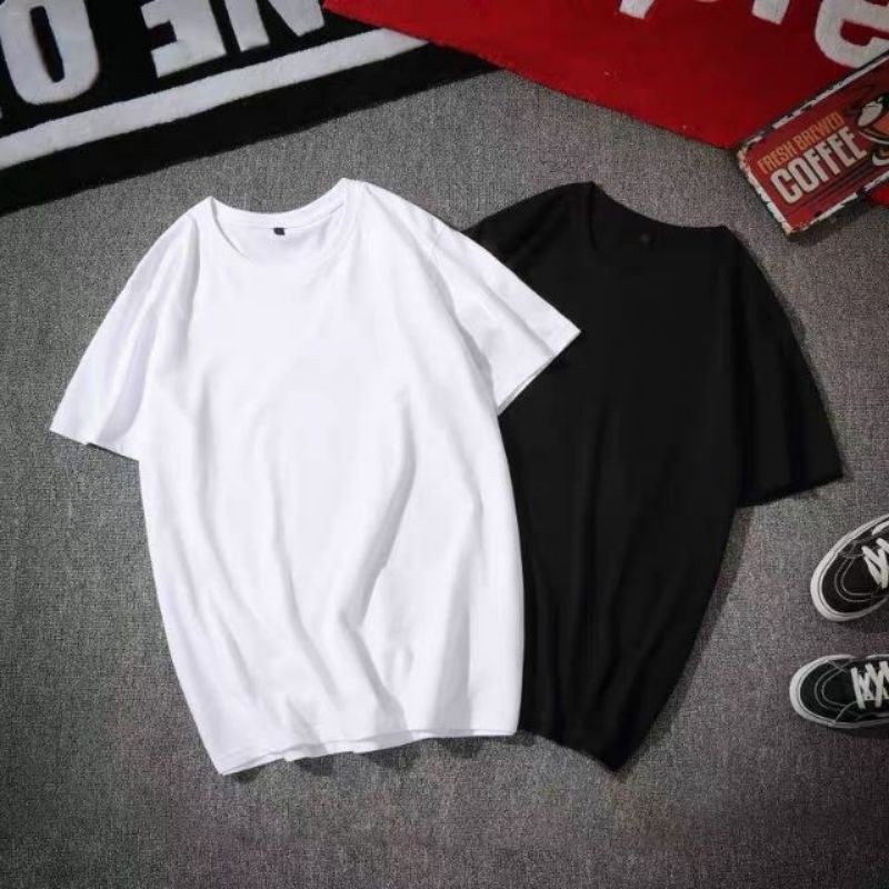 M-XL Men's Plain Round Neck Black and White casual T-shirts | Shopee ...