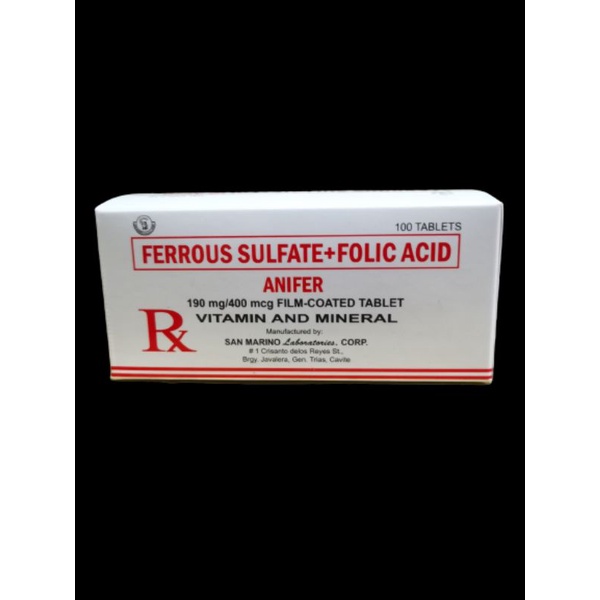 Ferrous Sulfate (iron) + Folic acid (Anifer 190mg/400mcg film coated ...