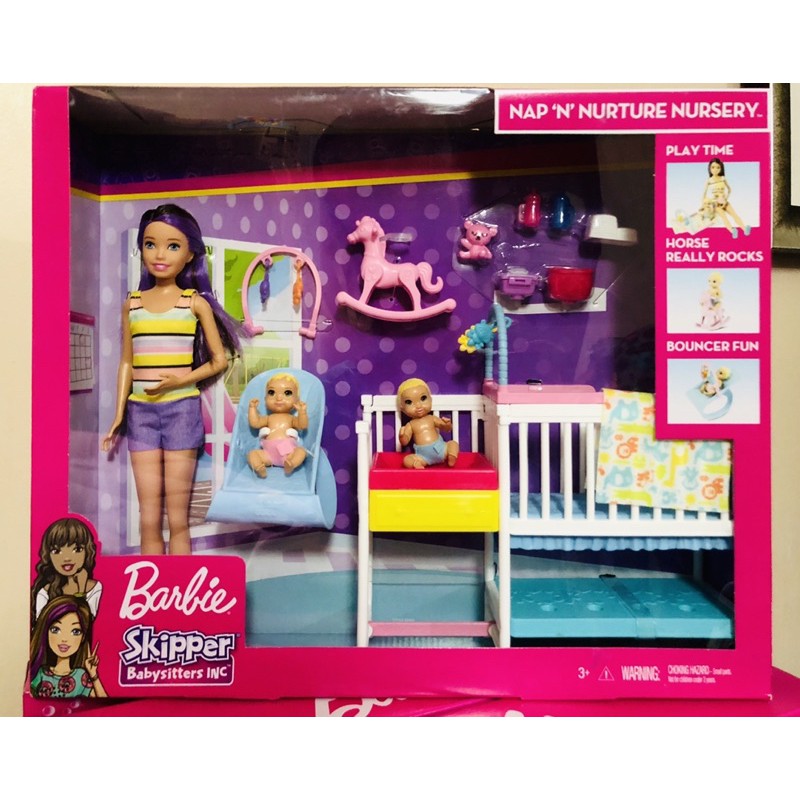 Barbie Nap N Nurture Nursery Playset with Skipper Babysitter