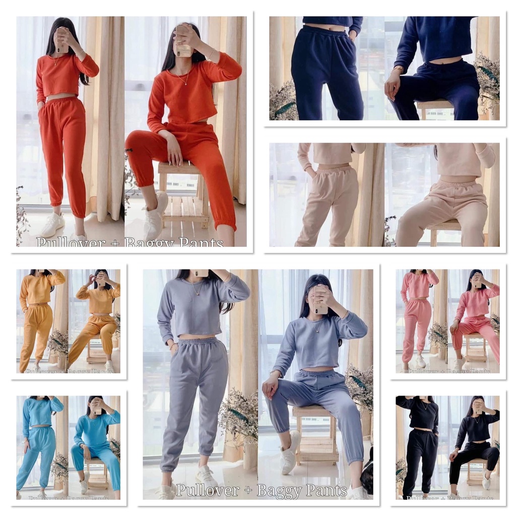 Pull over and sweat pants coordinates fit up to semi large | Shopee ...