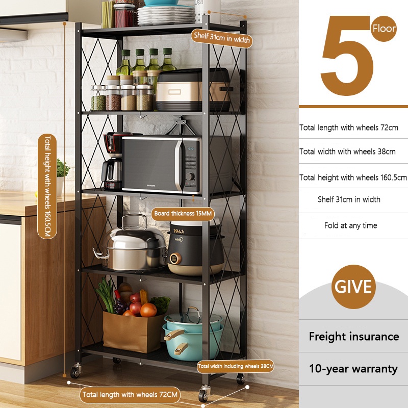 IKERkitchen utensil rack, installation-free folding mobile 5-layer ...