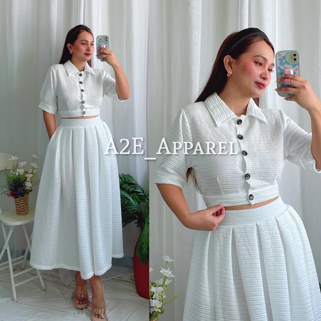 Serena Plain Coordinates Coords Crop Blouse with Skirt | Shopee Philippines