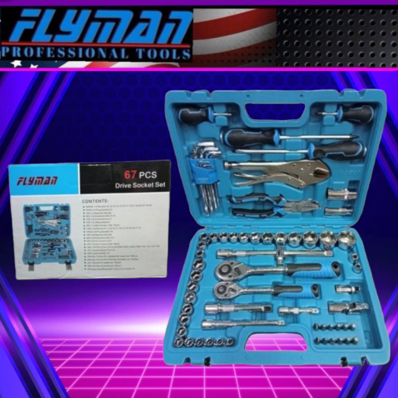 Flyman original 67pcs complete socket set 1/2 and 3/8 drive Shopee