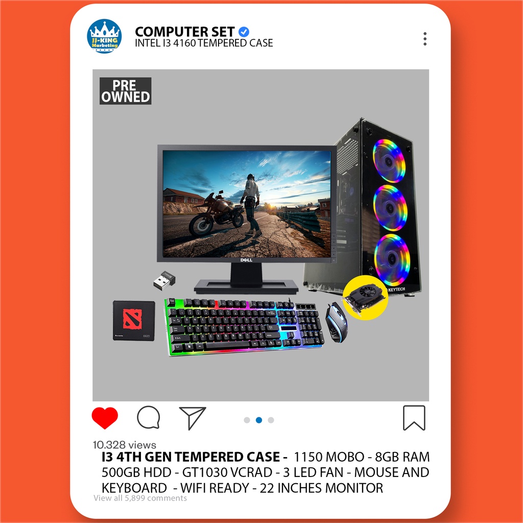 I3 4TH GEN COMPUTER SET / 1150 MOBO / GT1030 VCARD / 8GB RAM / 500GB ...