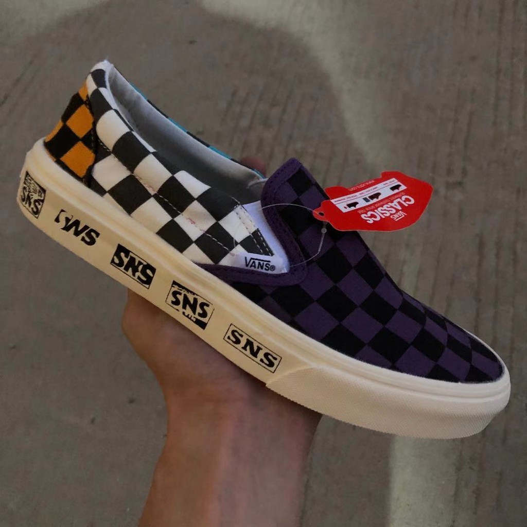 Purple Vans Classic Slip on Shoes Purple black white orange Checkered Vans Unisex Slip on Shoes Shopee Philippines