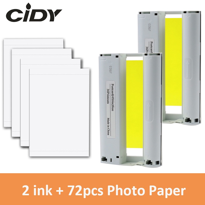 6inch KP-108IN Ink-Paper Set, 2pcs Ink Cartridge and 72pcs Canon Selphy ...