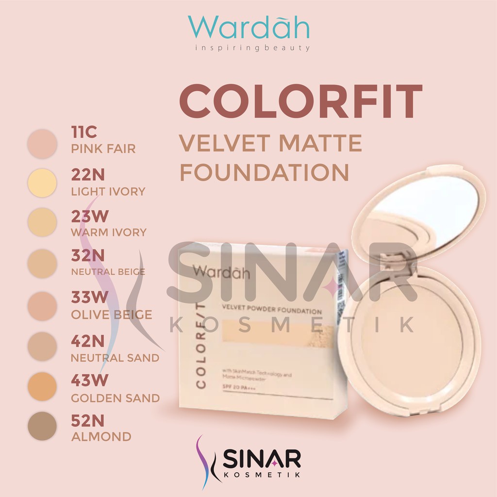 Sinar Wardah Colorfit Velvet Powder Foundation SPF 20 PA+++ | Shopee ...