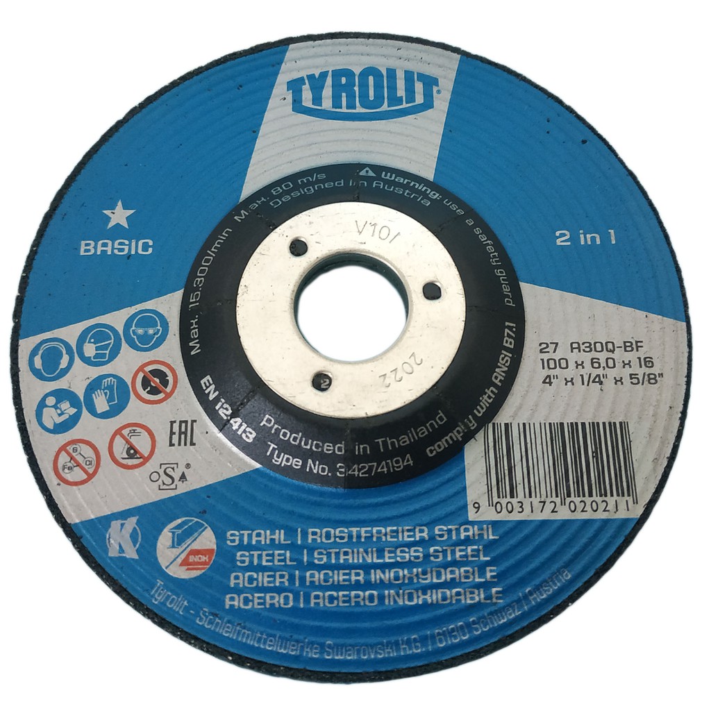 ORIGINAL TYROLIT GRINDING DISC 4" x 1/4" x 5/8" (100mm x 6.0mm x 16mm