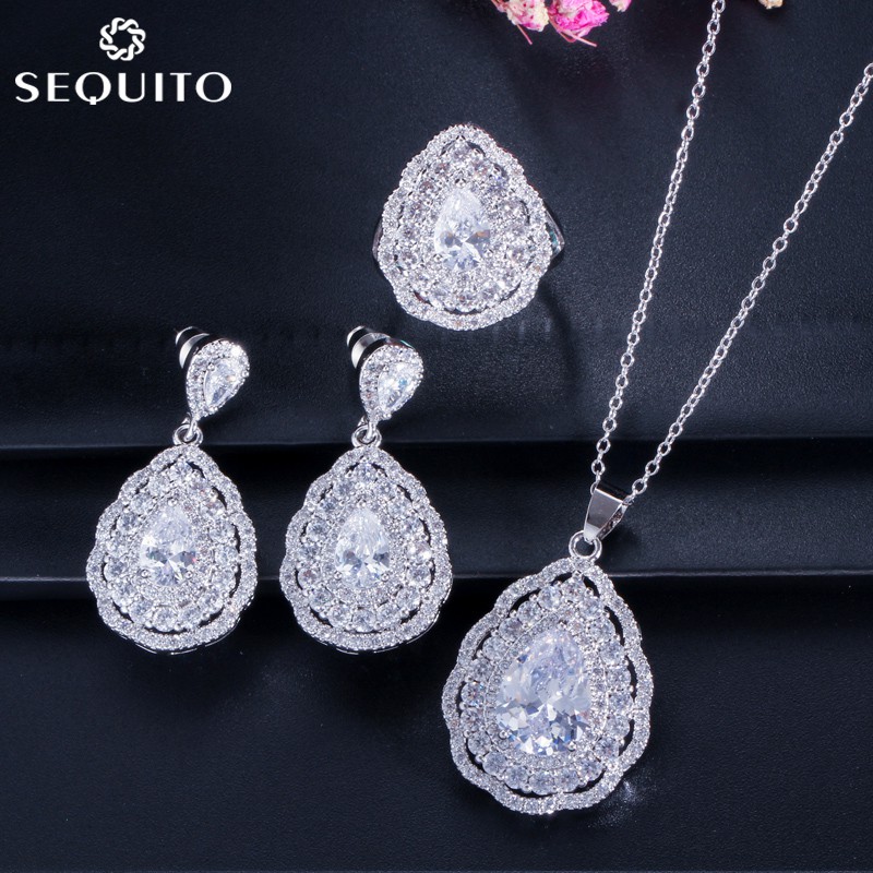 SEQUITO Elegant Women 925 Sterling Silver Jewelry Sets High Quality ...