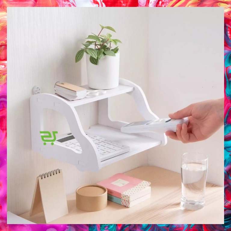 STSF 2 Layer WiFi Modem Holder Organizer Router Shelf Wood Storage