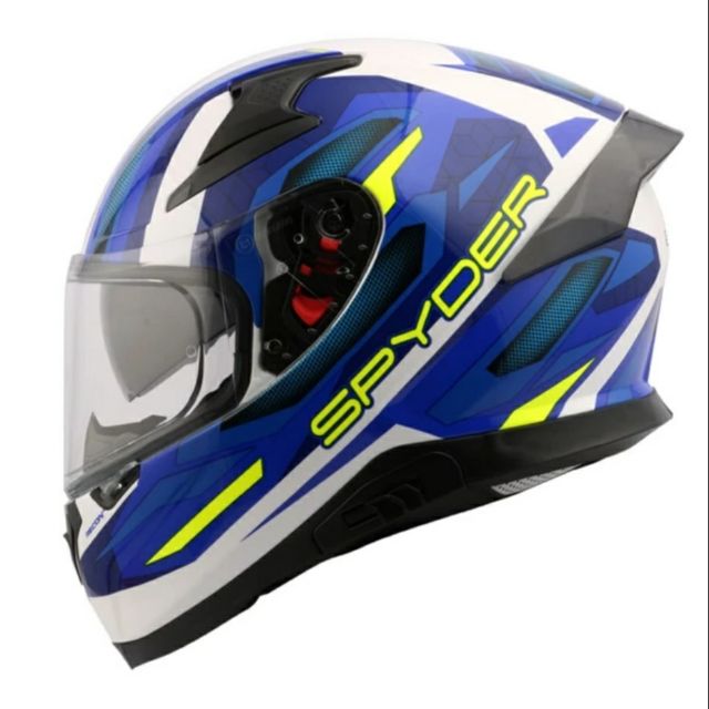 Spyder Full Face Helmet With Dual Visor Recon Shinny White Blue Gd Series With Free