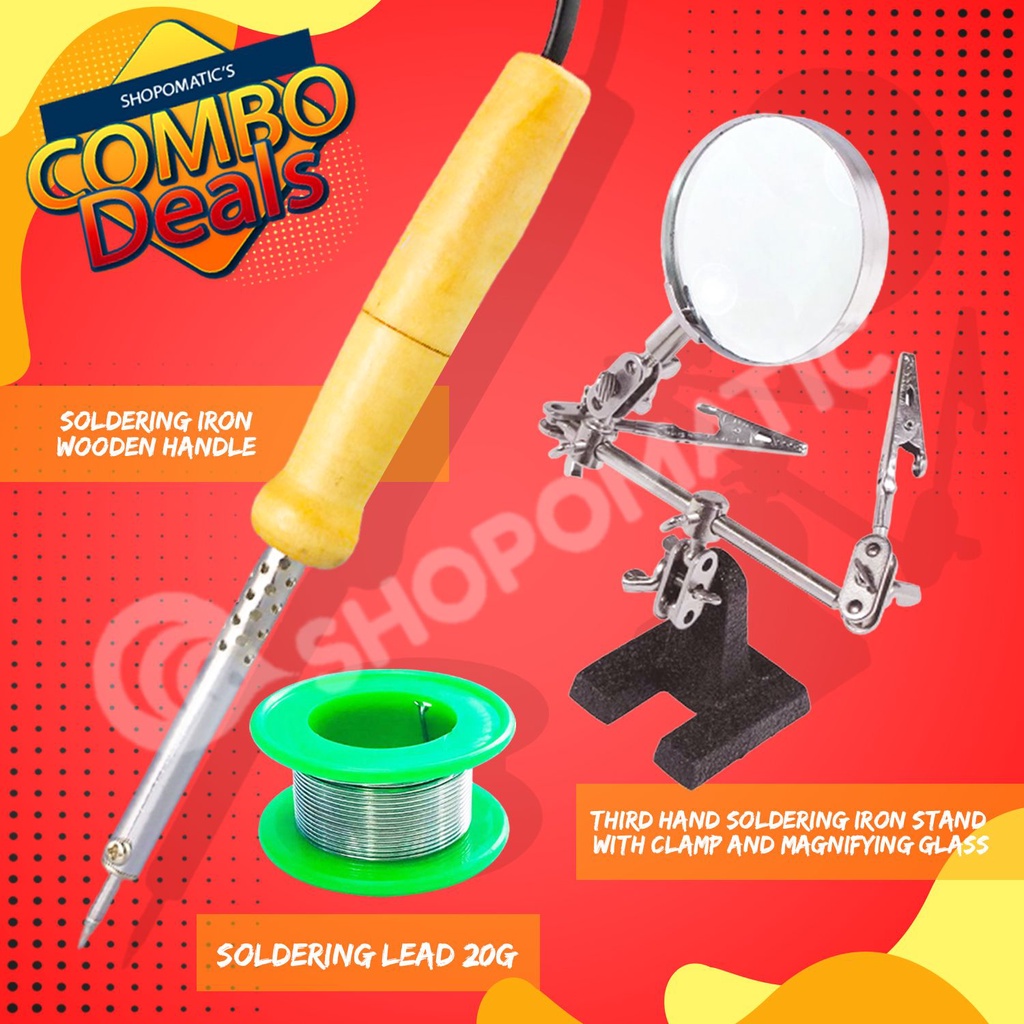 Soldering Iron Wooden Handle With Third Hand Soldering Iron Stand & 20G