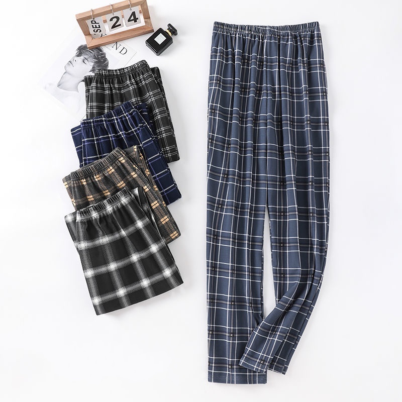 50-130KG Korean Plaid Pants Men 100% Cotton Loose Pajama Pants Plus ...