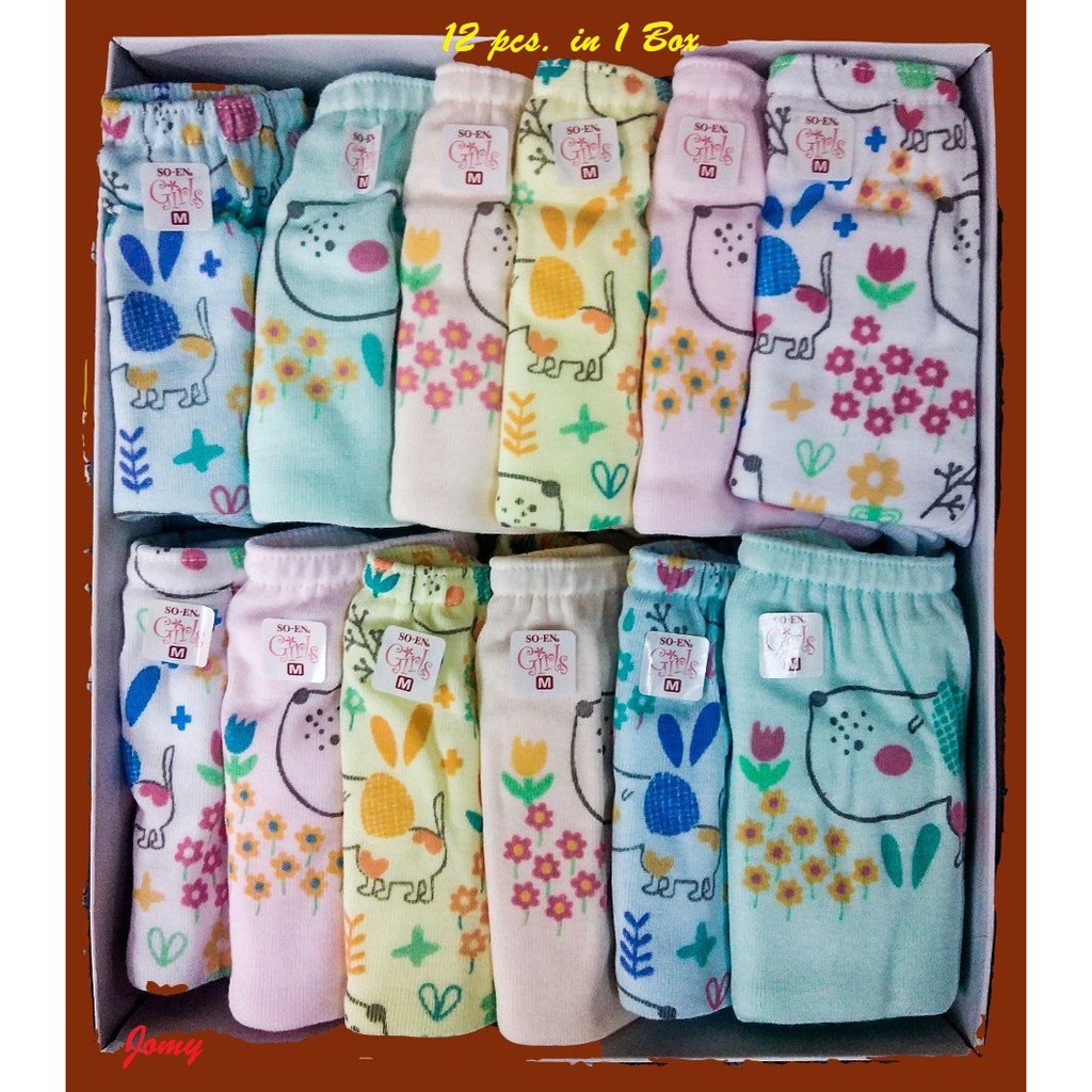 SO-EN Original 12 pcs. in 1 Box (CCP-Medium/5-7 Yrs Old) Assorted Colors &  Designs Panties for Girls