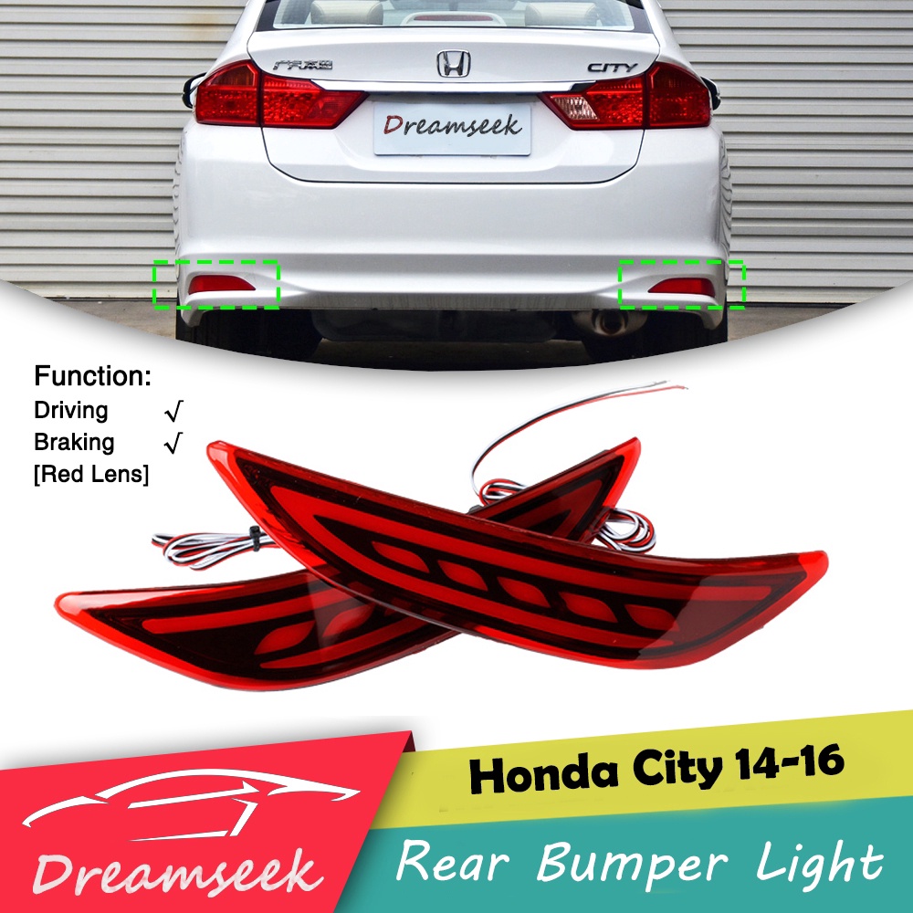 LED Reflector Rear Bumper Tail Light For Honda City 2014 2015 2016 ...
