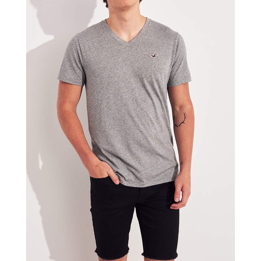 Hollister logo v-neck t-shirt in grey