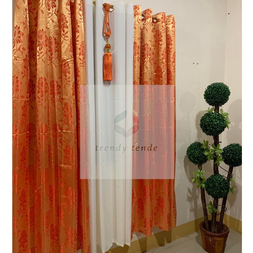 2024 COLOR OF THE YEAR Rust Venus Satin Floral Print 3in1 Curtain Set   37781aacf2be2e5d9717fd0f7508d1d1