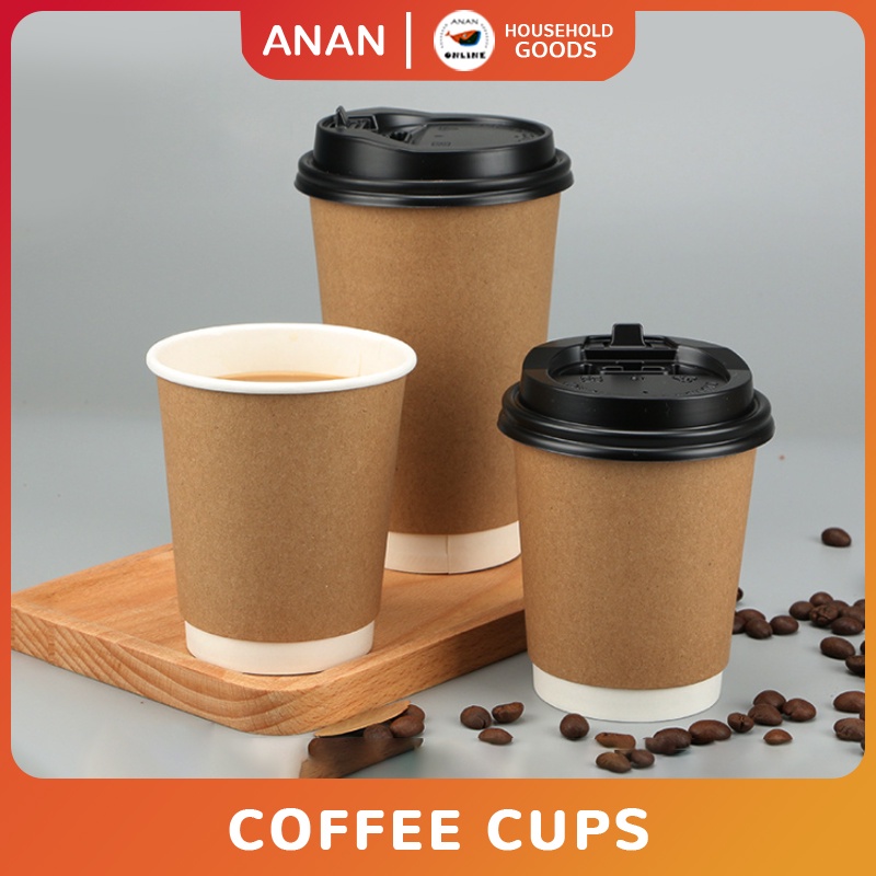 25pcs Double Walled Coffee Cup Paper Cup with Optional Lids 8oz/12oz ...