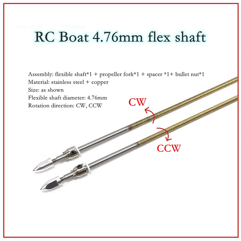 RC Boat 4.76mm Flex Shaft CW/CCW Flexible Shaft Cable 400mm Prop Nut
