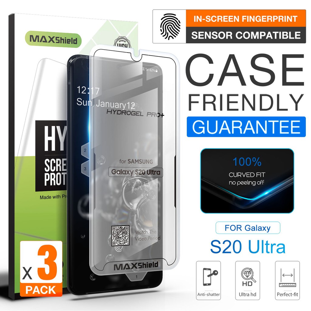 3X GALAXY S20 Plus Ultra, MAXSHIELD Hydrogel CaseFriendly Film Screen