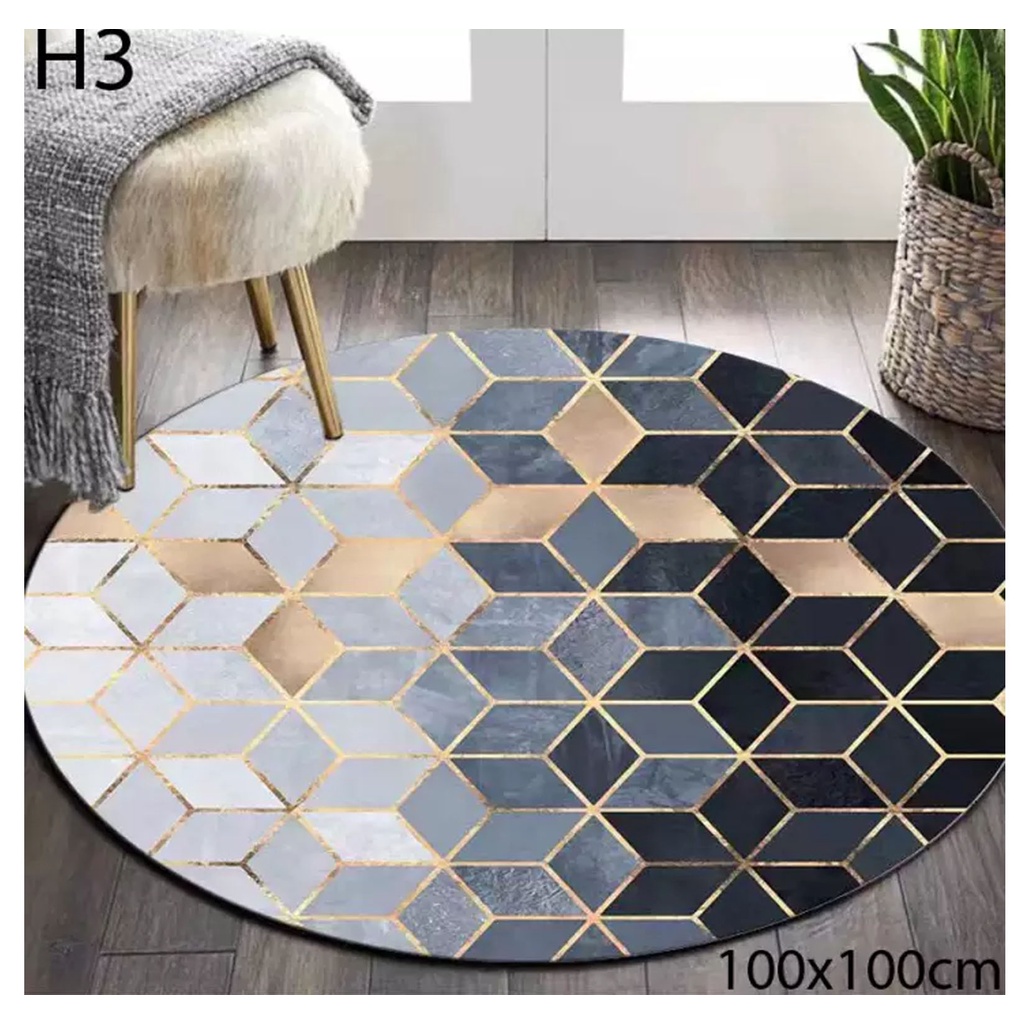 Avinas 100x100cm Modern Round Print Carpet for Living Room Bedroom Rug ...