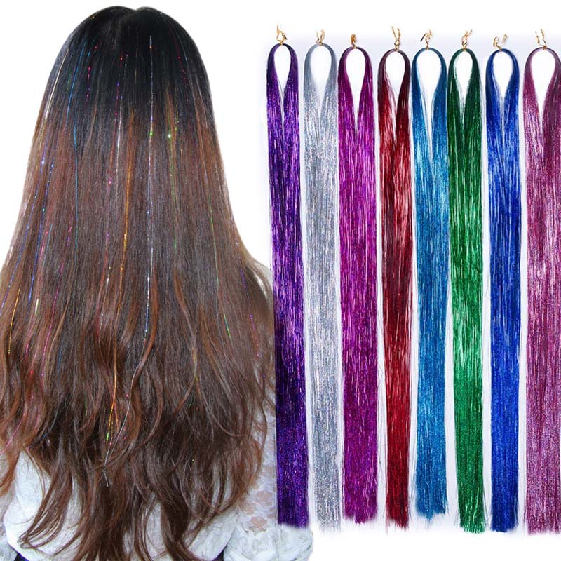 120cm Hair tinsel sparkle holographic glitter extensions highlight