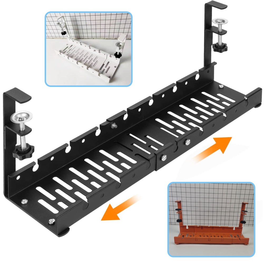 Under Desk Cable Management Tray, Retractable Cord Organizer for Desk ...