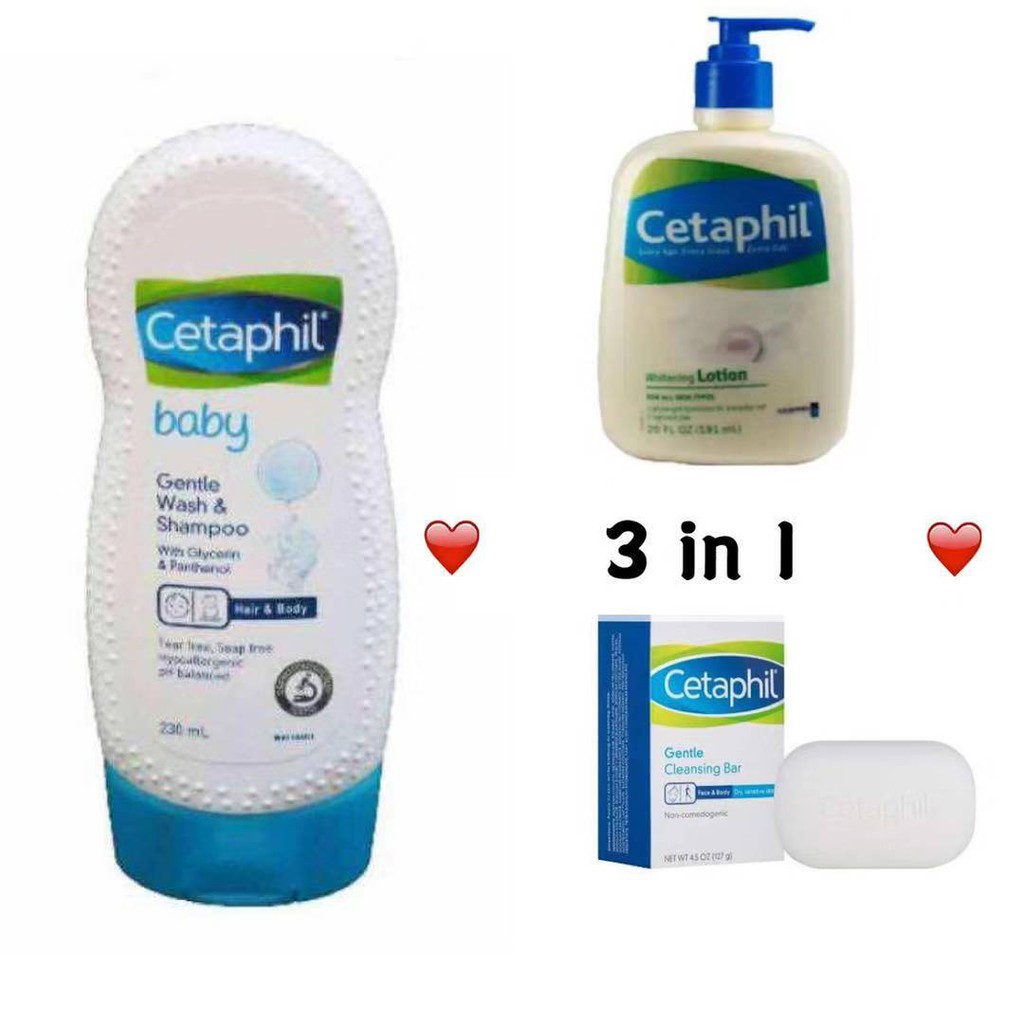 3 in 1 Cetaphil Whitening Lotion 591m baby wash shampoo 230ml