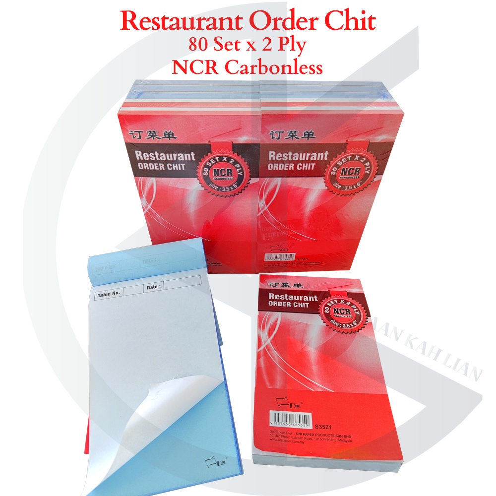 Uni Paper Restaurant Order Chit Books / Restoran Buku Bil 订菜单书 2 Ply ...