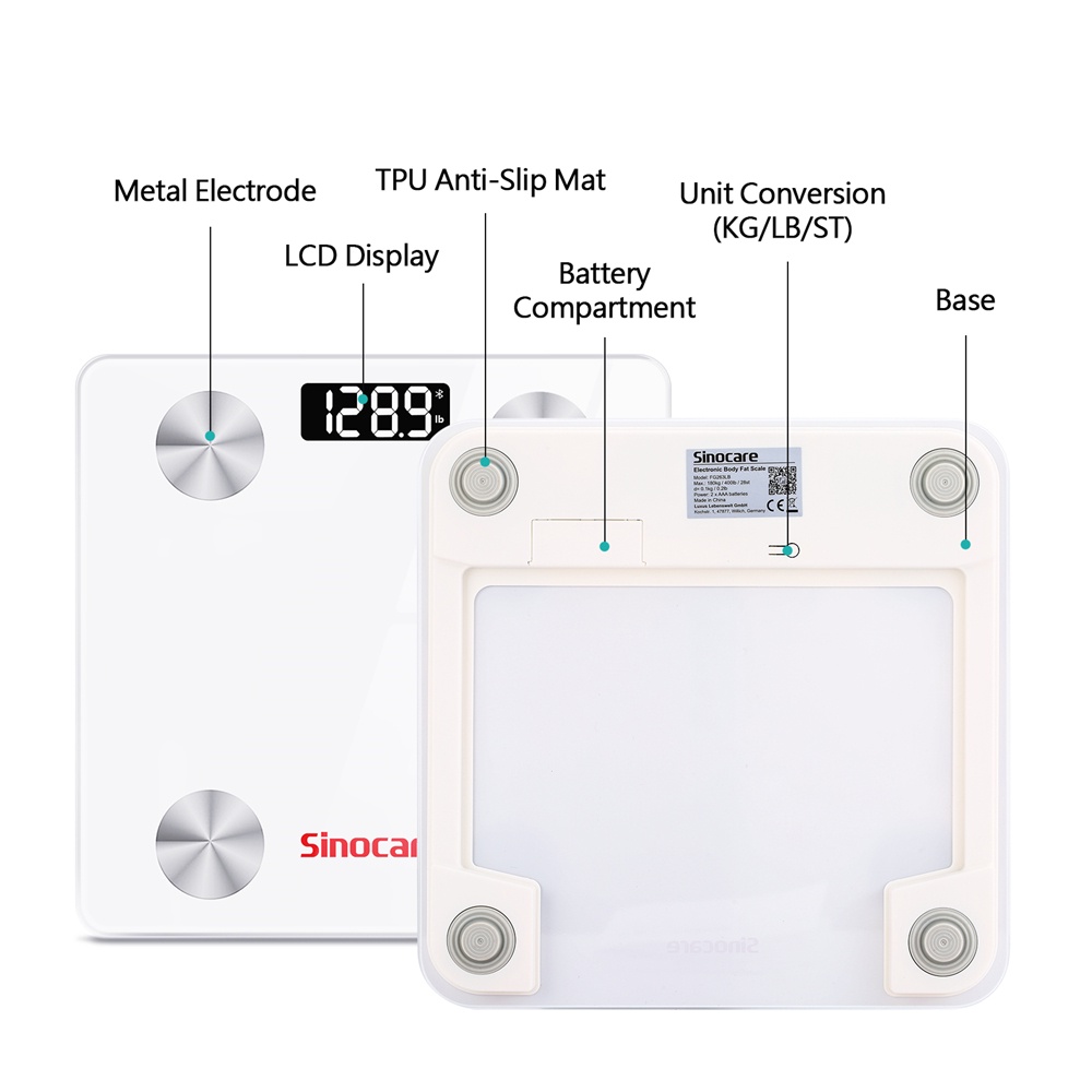 Sinocare Body Fat Scale Smart Bluetooth Bathroom Weight Scale Health