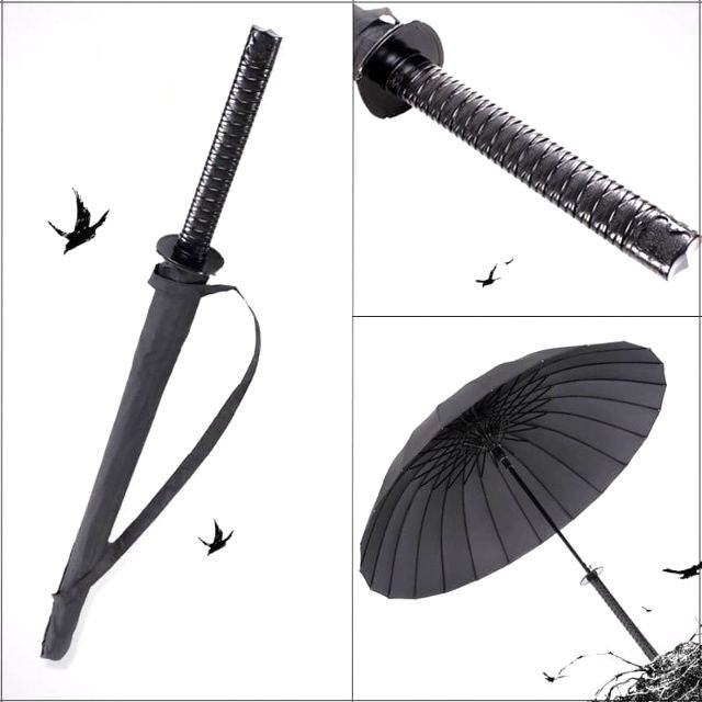 Fashion Black Samurai Umbrella Katana Sword Handle Strap Long Umbrella ...