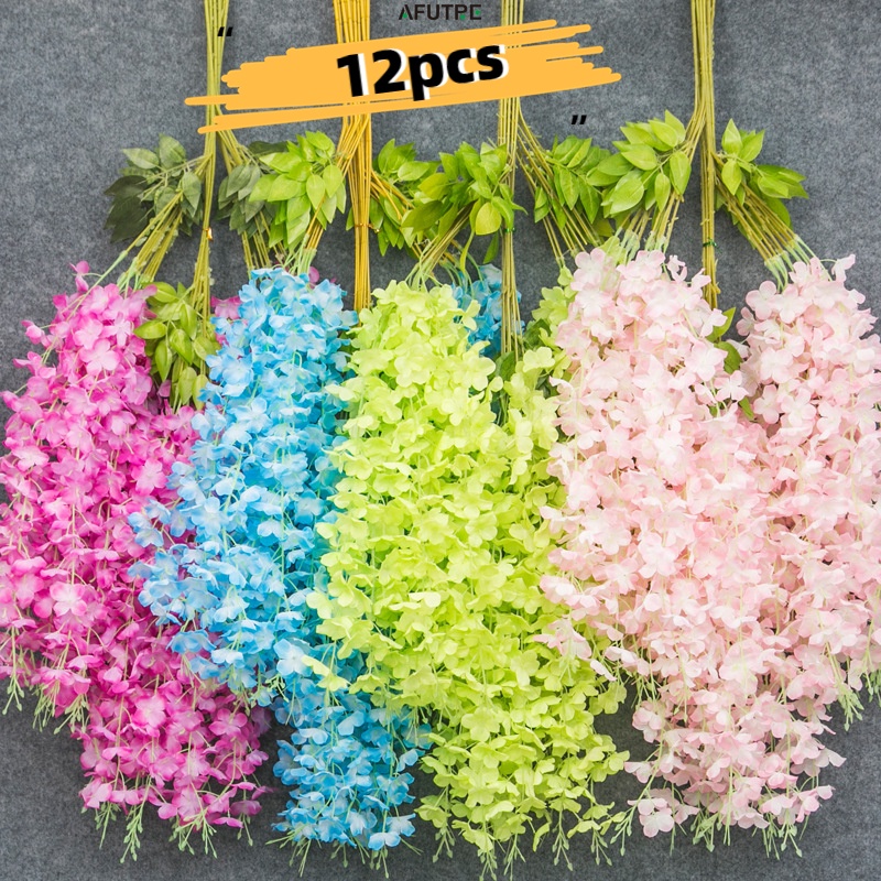 Afutre Wisteria Hanging Flowers 12 pcs Artificial Fake Wisteria Vine