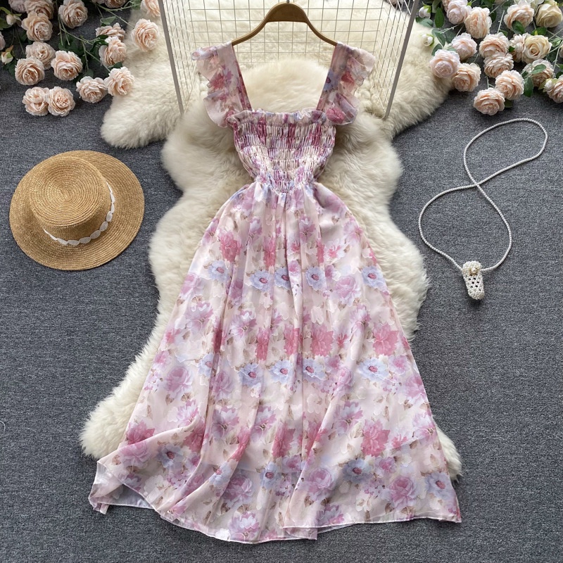 TAVIMART  -  French Blue Backless Spaghetti Strap A-line Long Dresses For Women Summer New Retro High Waist Holiday Beach Sleeveless Sundress