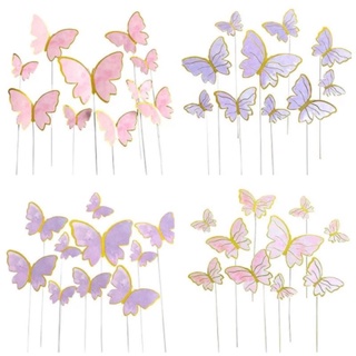 12pcs/set Paper Cake Topper, Creative Butterfly Design Hollow Out