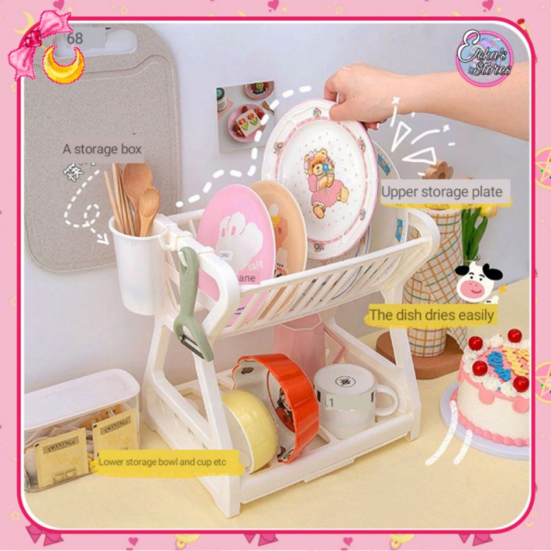 2Layers Kitchen Storage Rack Multifunctional Dish Drain Rack Kitchen  Utensil Holder Plastic Dish Dra