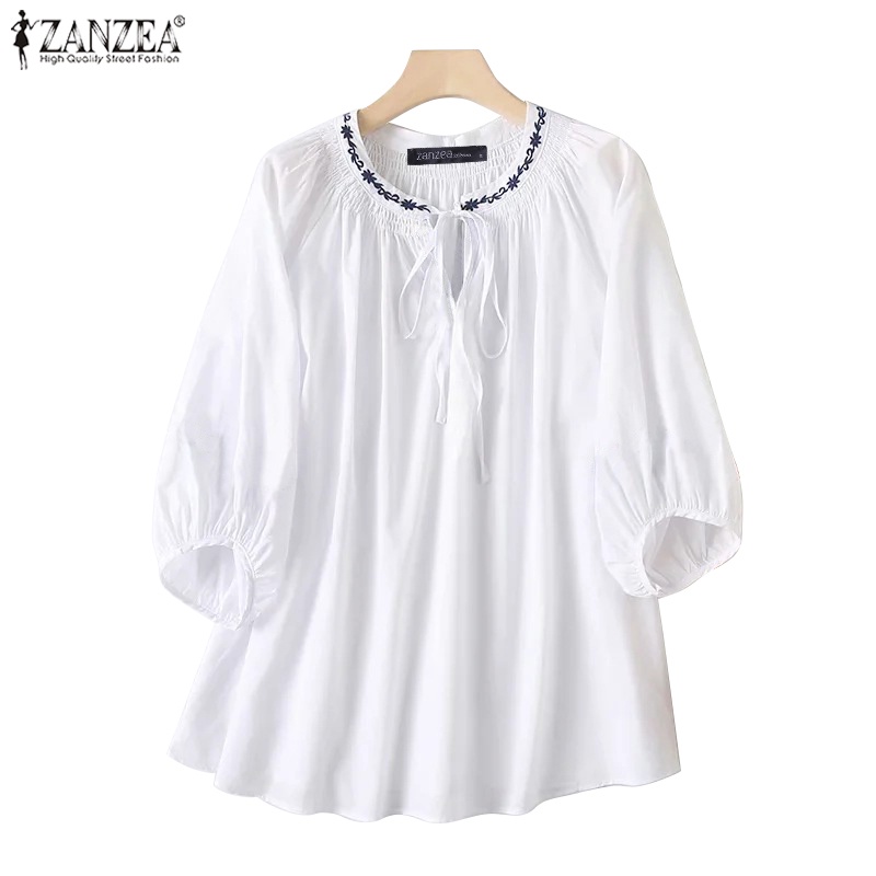Floral V-neck 3/4 Sleeve Loose Casual Blouse