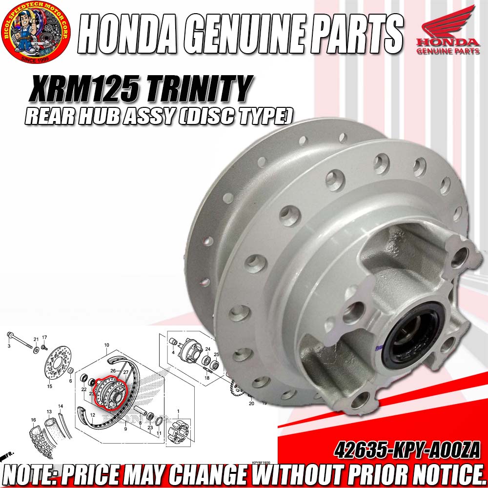 XRM TRINITY REAR HUB SUB ASSY (HPI) (GENUINE 42635KPYA00ZA) Shopee