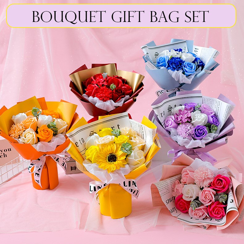 Box Korean Style Soap Flower Bouquet Roses with lights ; Buket Bunga ...