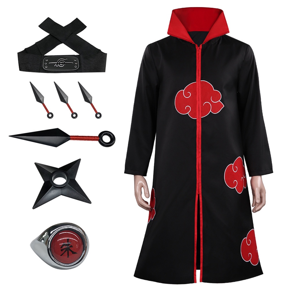 Naruto Narut Akatsuk Cloak Headband Cosplay Accessories Props Ring Kuna ...