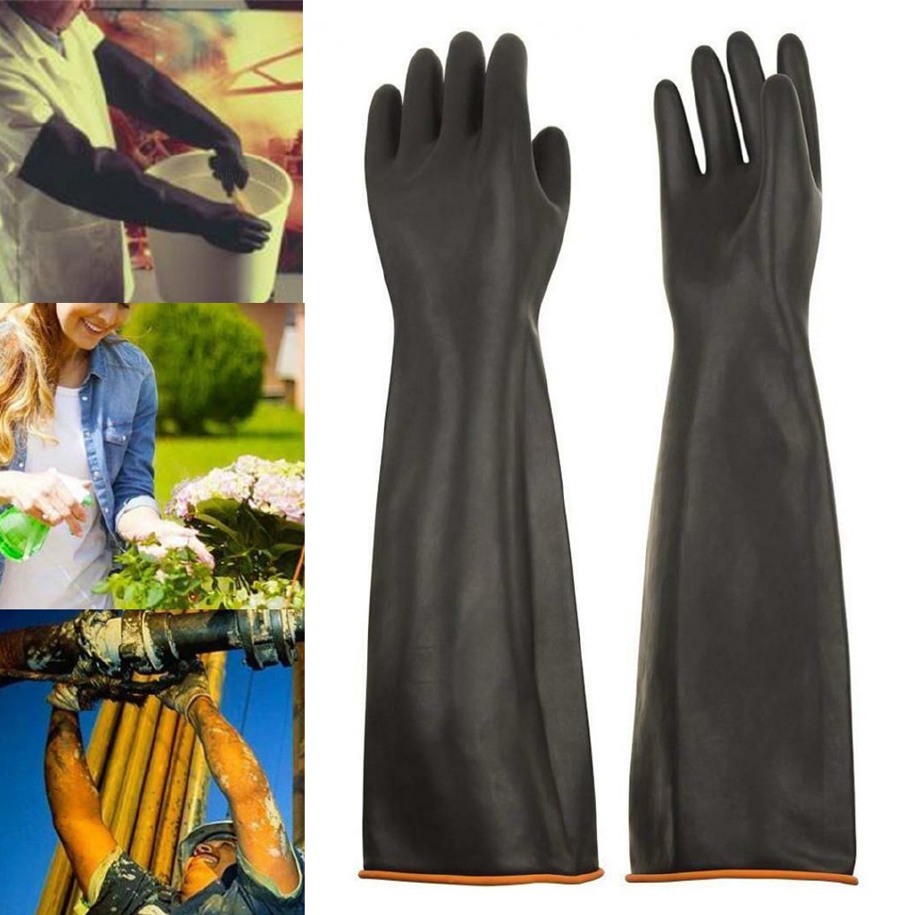 1 pair Rubber PPE Latex Gauntlets Long Gloves Anti Chemical Industrial ...